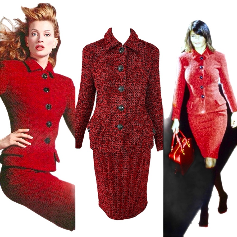 GIANNI VERSACE 1995 Vintage Runway Red & Black Skirt Suit